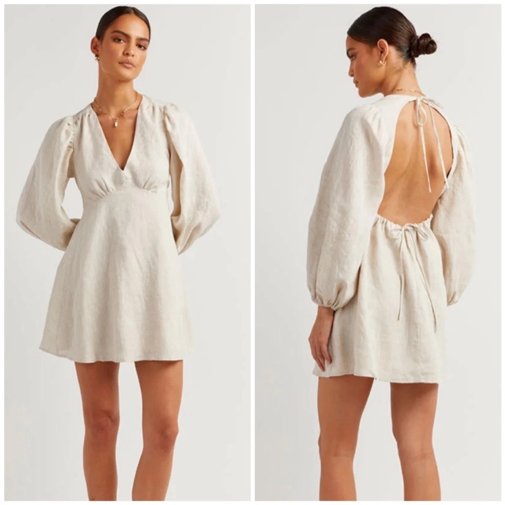 DISSH Cream Backless Dress with Long Sleeves